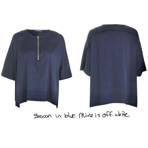 VINCE OFF WHITE/IVORY SILK PONCHO 1/4 ZIP SHORT SLEEVE BLOUSE - Picture 5 of 15